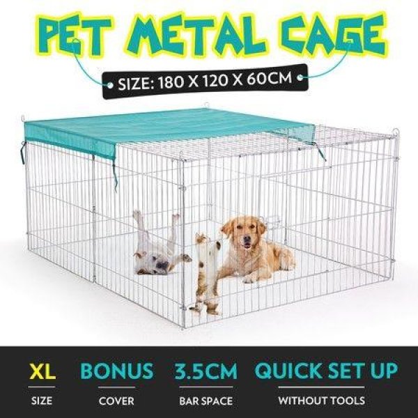 Cat Dog Enclosure Pet Playpen Puppy Pen Rabbit Fencing Chicken Cage Outdoor Indoor Foldable Portable Fabric Cover Metal 1.8M.