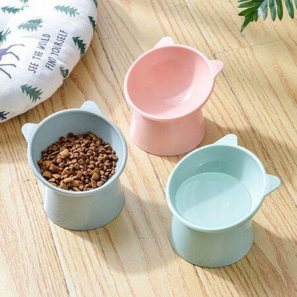 Cat Food High Foot Dog Bowl Neck Bowl Cat Protector Water Bowl Anti-Tip Binaural Pet Feeding Cat Accessory Pet Bowl (Green).