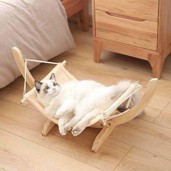 Cat Hammock Bed Soft Plush Bed Chair With Stand Wooden Robust Pet Bed For Small Animals. Easy To Assemble Soft Warm Comfortable Pet Hammock.