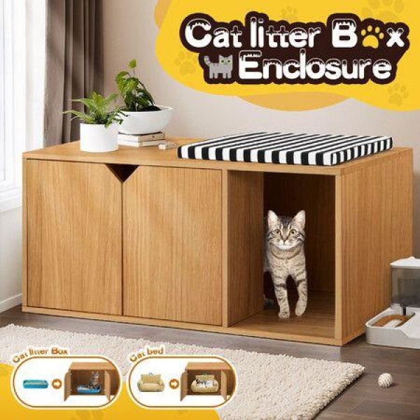 Cat Litter Box Enclosure House Cabin Pet Furniture Entrance Hidden Storage Bench Side Table Cabinet Indoor Toilet Kitty Washroom Cushion
