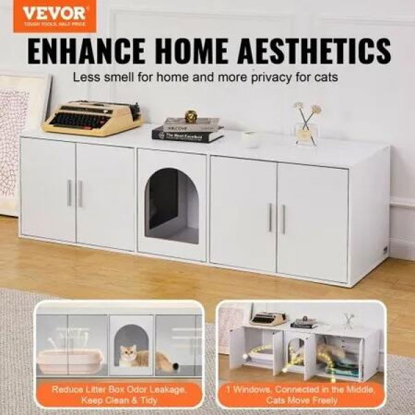 Cat Litter Box Enclosure Wooden Litter Box Furniture Hidden 57.9' White