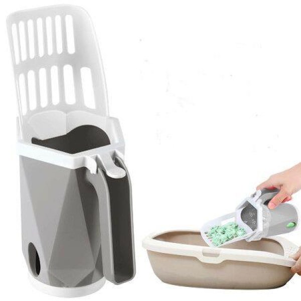 Cat Litter Scoop Portable Kitty Litter Scoop Removable Litter Scooper With Holder Cat Litter Sifter With Bags (Gray)