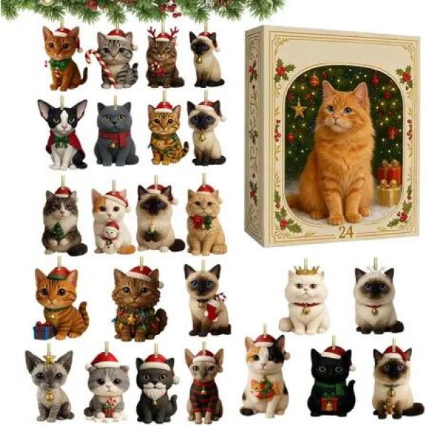 Cat Lovers Advent Calendar 24 Days Christmas Countdown Acrylic Cute Kitten Tree Pendant Decor Advent Calendar For Christmas Decorations