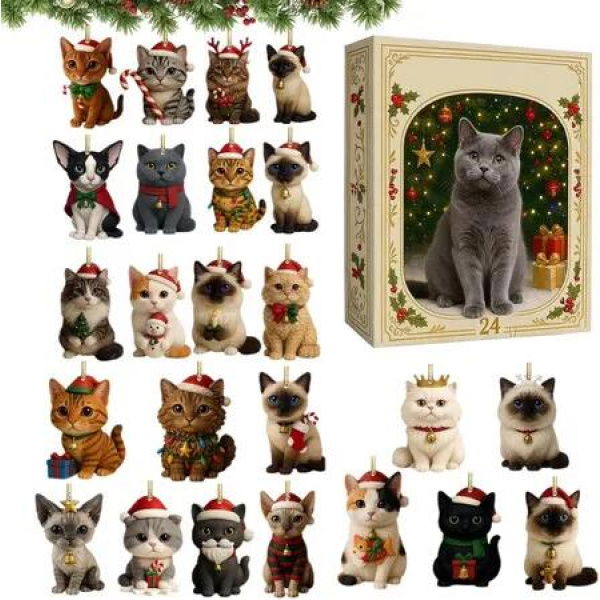 Cat Lovers Advent Calendar 24 Days Christmas Countdown Acrylic Cute Kitten Tree Pendant Decor Advent Calendar For Christmas Decorations