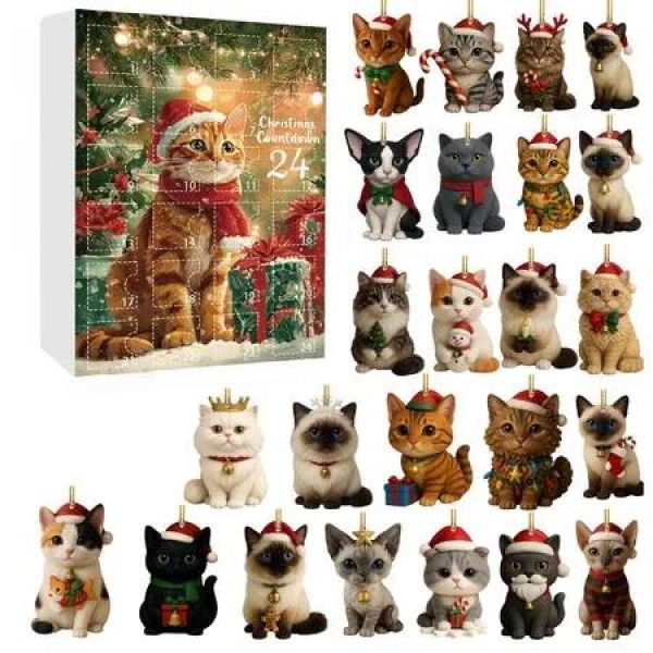 Cat Lovers Advent Calendar 24 Days Christmas Countdown Acrylic Cute Kitten Tree Pendant Decor Advent Calendar For Christmas Decorations