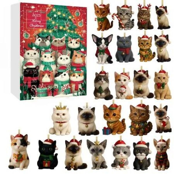 Cat Lovers Advent Calendar 24 Days Christmas Countdown Acrylic Cute Kitten Tree Pendant Decor Advent Calendar For Christmas Decorations