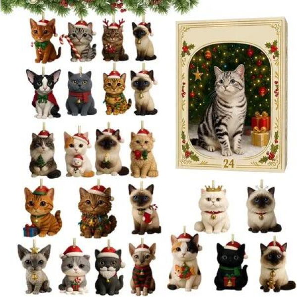 Cat Lovers Advent Calendar 24 Days Christmas Countdown Acrylic Cute Kitten Tree Pendant Decor Advent Calendar For Christmas Decorations