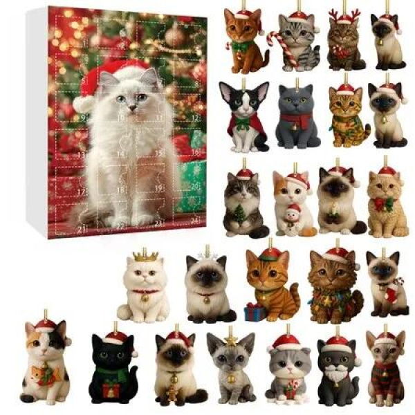 Cat Lovers Advent Calendar 24 Days Christmas Countdown Acrylic Cute Kitten Tree Pendant Decor Advent Calendar For Christmas Decorations