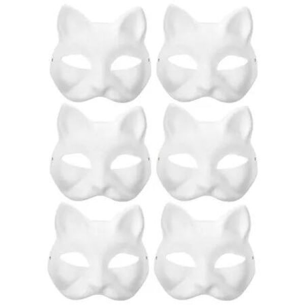 Cat Mask Therian Masks White Cat Masks Dress Up Masks DIY White Masks Cosplay Masks Costume Party Favors (6 Pack)