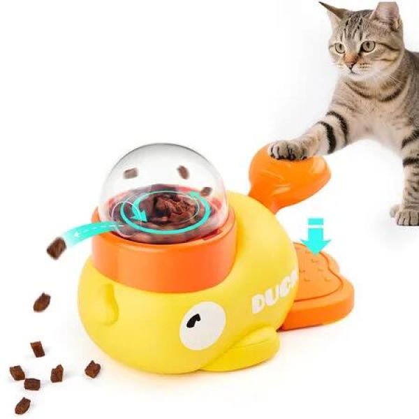 Cat Puzzle Treat Dispenser Toy, Interactive Duck-Shaped Food Slow Feeder for Cats and Small Dogs Enrichment, IQ Training