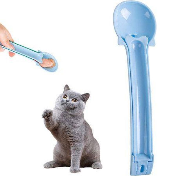 Cat Scoop With Squeeze Strap Multi-Functional Cat Food Scoop Wet Food Scoop Cat Bar Shoveler (Blue)