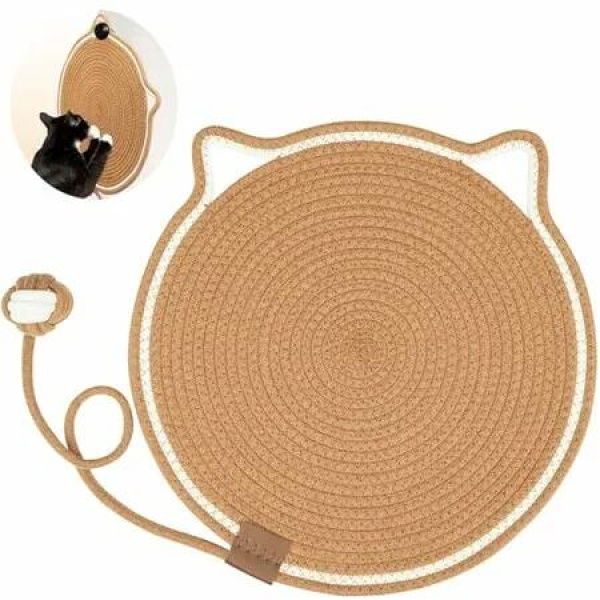 Cat Scratcher Mat Natural Cotton Rope Scratch Pad 15.7in Round Horizontal Floor Scratching Pads for Indoor Cats,Furniture Protector for Wall,Sofas(Brown)
