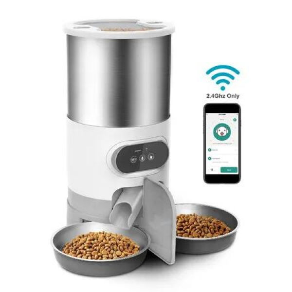 Cat Timing Feeder Smart APP Cat Feeder Stainless Steel Double Meal Pet Food Remote Feeding Automatic Dispenser Suitable Cats Dog