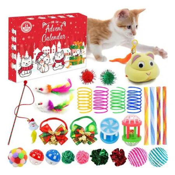 Cat Toy Countdown Calendar 2025, Countdown Calendar with Assorted Cat Christmas Toys for Women Teens Family Friends Men Kitten Pet Lovers