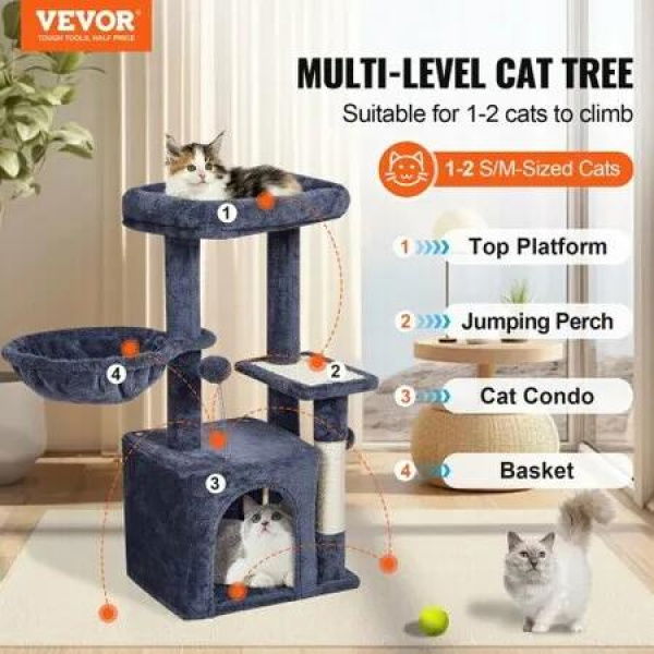 Cat Tree 80 cm Cat Tower with Cat Condo Sisal Scratching Post Dark Grey