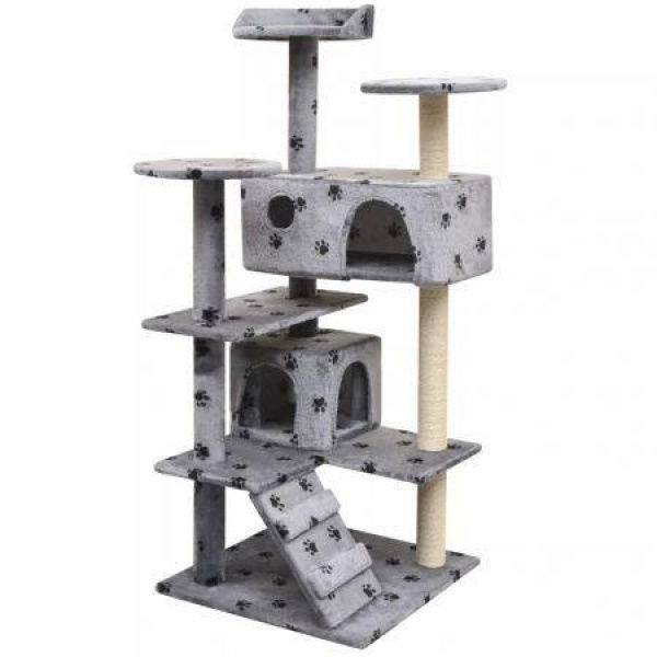 Cat Tree With Sisal Scratching Posts 125 Cm Paw Prints Grey