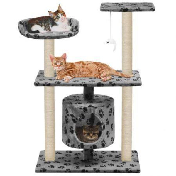 Cat Tree With Sisal Scratching Posts 95 Cm Grey Paw Prints