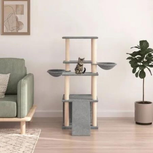 Cat Tree with Sisal Scratching Posts Light Grey 133 cm