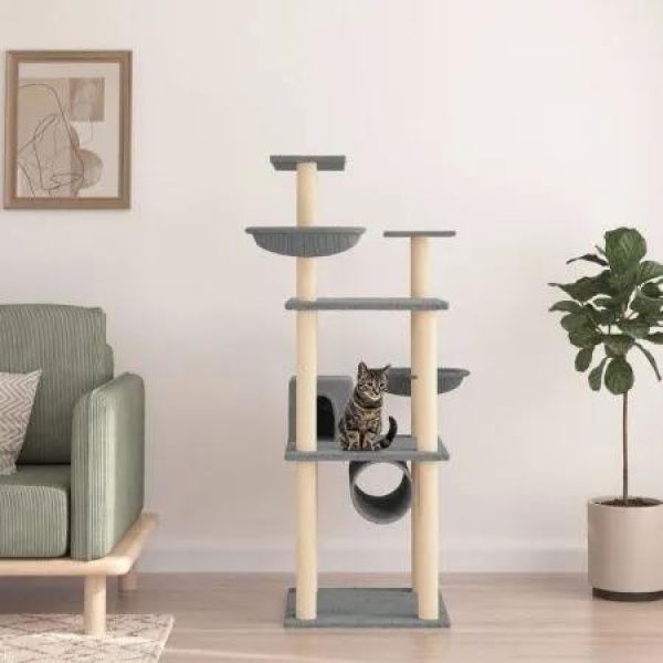 Cat Tree with Sisal Scratching Posts Light Grey 141 cm