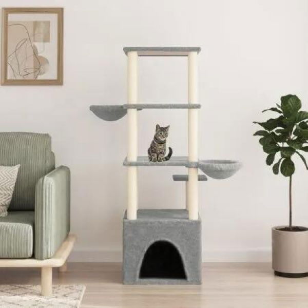 Cat Tree with Sisal Scratching Posts Light Grey 147 cm