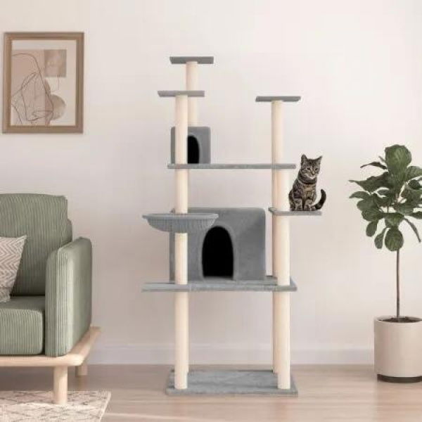 Cat Tree with Sisal Scratching Posts Light Grey 166 cm