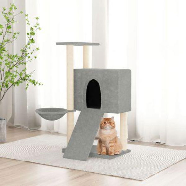 Cat Tree With Sisal Scratching Posts Light Grey 96 Cm