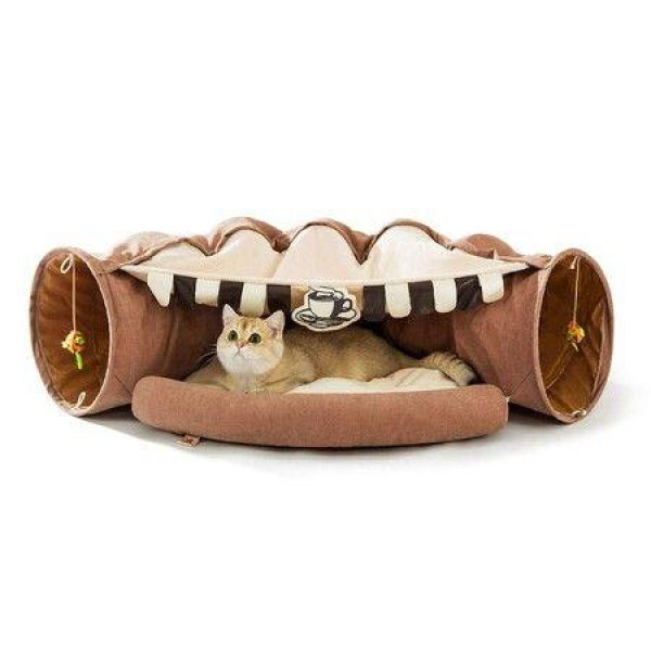 Cat Tunnel For Indoor Cats Tube With Collapsible Washable Cat BedPremium Cat Toy For Small Medium Large Cat-Brown