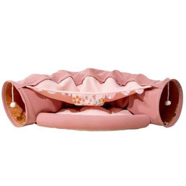 Cat Tunnel For Indoor Cats Tube With Collapsible Washable Cat BedPremium Cat Toy For Small Medium Large Cat-Pink