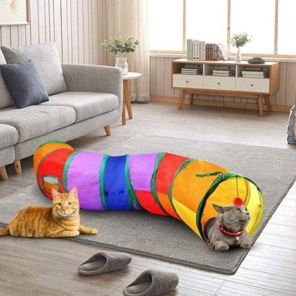 Cat Tunnel With Play Ball Interactive Peek-a-Boo Cat Chute Cat Tube Toy Camouflage S-Tunnel For Indoor Cat Best For Pet