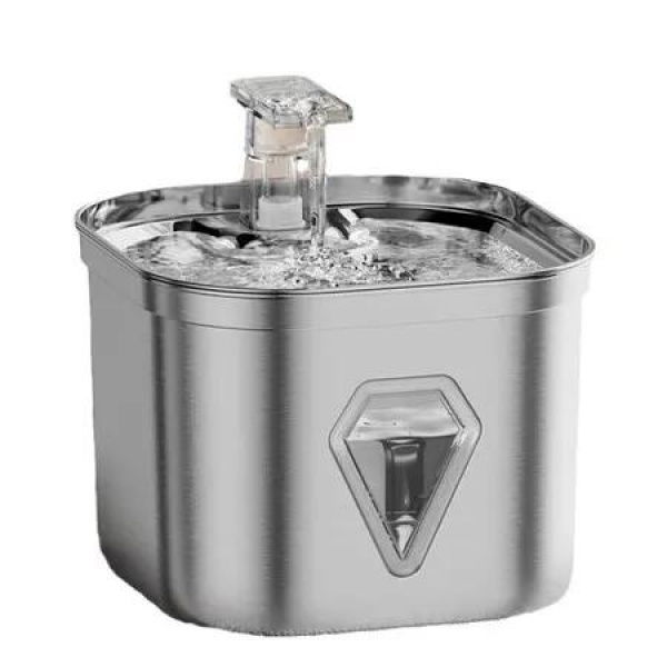 Cat Water Fountain, 2.5L Stainless Steel Cat Fountain for Drinking with Waterfall Effluent, Silent Pet Drinking Dispenser with 4 Replacement Filters