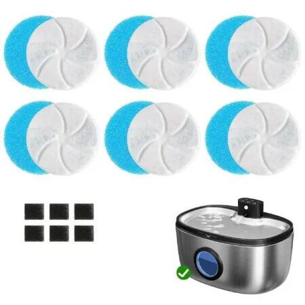 Cat Water Fountain Filter: Replacement for ZCW001 6 Pack Pet Water Fountain and Pump Filters for Cats Dogs 5-Layer Activated Carbon Filters