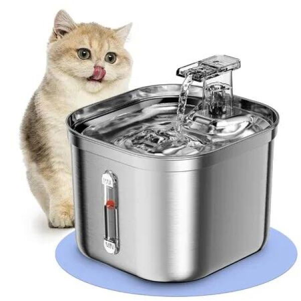 Cat Water Fountain Stainless Steel Filter 22L USB Powered Pet Dispenser Dogs Hydration Quiet Drinking System Home