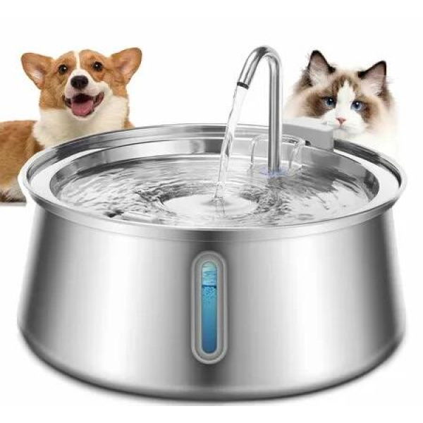 Cat Water Fountain Stainless Steel,4L Automatic Pet Water Fountain with Water Level Window,Ultra Quiet Dog Water Dispenser with Filter and Sponge Faucet Water Fountain for Pet