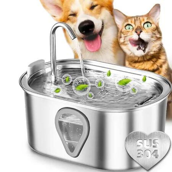 Cat Water Fountain,3.5L Large Capacity Automatic Stainless Steel Pet Water Dispenser Indoor Cat and Dog Water Fountain with Water Level Window