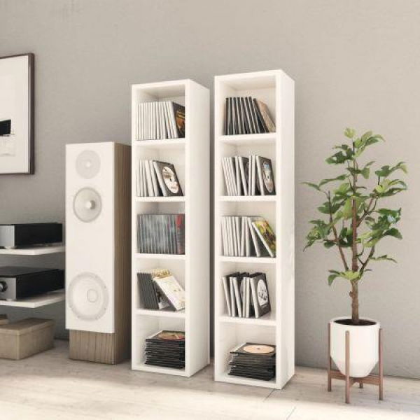 CD Cabinets 2 Pieces High Gloss White 21x16x93.5 Cm Chipboard.