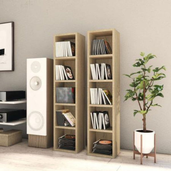 CD Cabinets - 2 Pcs Sonoma Oak - 21x16x93.5 Cm - Chipboard.