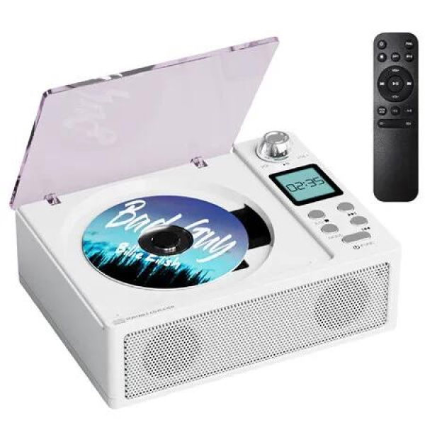 CD Player Portable, Desktop CD Players for Home with Dual Speakers, Support USB/TF Card/AUX/FM with Remote Control LCD Display (White)