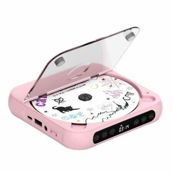 CD Player Portable with Dual Stereo Speakers,Rechargeable Portable CD Player with Bluetooth for Home with Headphones,Support CD/AUX/USB,Pink