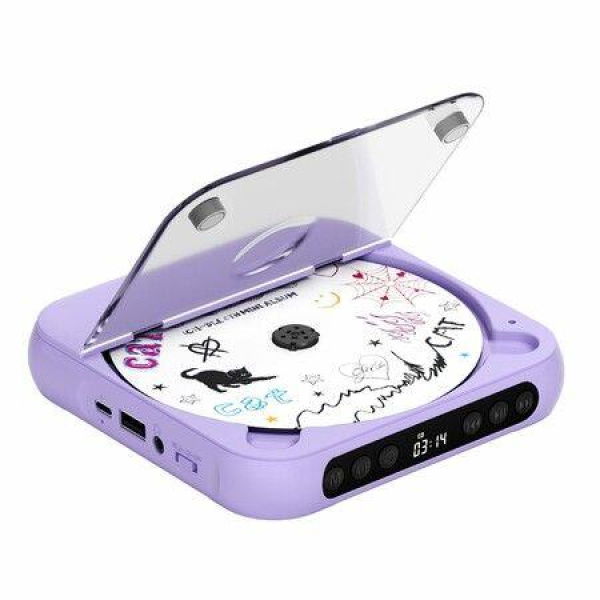 CD Player Portable with Dual Stereo Speakers,Rechargeable Portable CD Player with Bluetooth for Home with Headphones,Support CD/AUX/USB,Purple