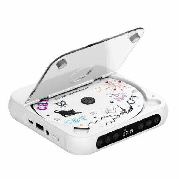 CD Player Portable with Dual Stereo Speakers,Rechargeable Portable CD Player with Bluetooth for Home with Headphones,Support CD/AUX/USB,White