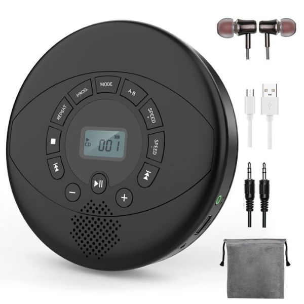 CD Player Portable Discman Rechargeable Walkman CD Player With Speaker Portable CD Player With Headphones CD-R MP3 USB Playable Anti-Skip CD Playing For Car Suitable For Personal Or Multi-Users (Black)