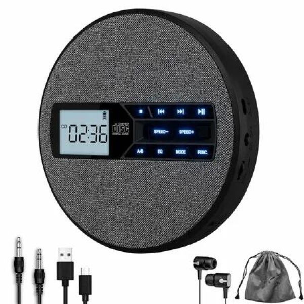 CD Player Portable,Rechargeable Portable CD Player with Dual Speakers and Anti Skip,CD,USB,AUX,LCD Display,Backlit Button,5 EQ,A-B Repeat,10 Speeds