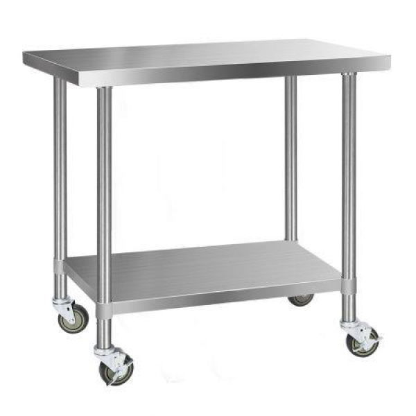 Cefito 304 Stainless Steel Kitchen Benches Work Bench Food Prep Table With Wheels 1219MM X 610MM