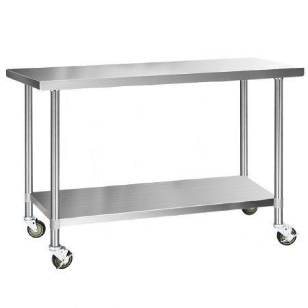 Cefito 304 Stainless Steel Kitchen Benches Work Bench Food Prep Table with Wheels 1524MM x 610MM