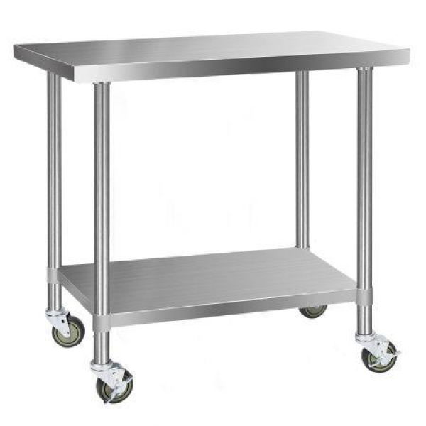 Cefito 430 Stainless Steel Kitchen Benches Work Bench Food Prep Table With Wheels 1219MM X 610MM