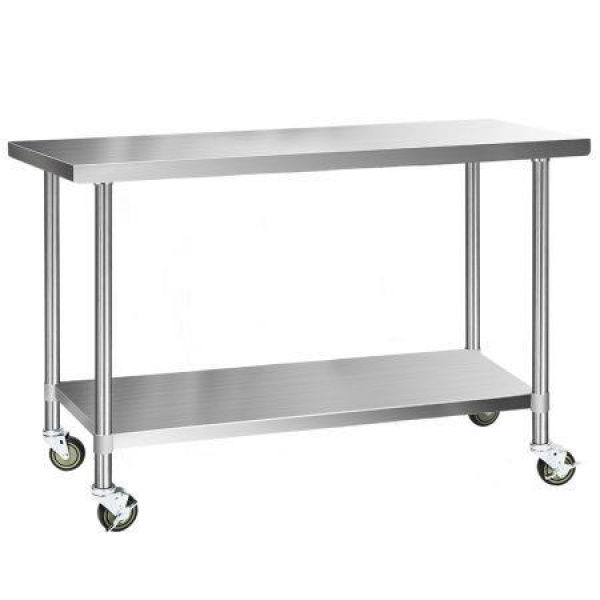 Cefito 430 Stainless Steel Kitchen Benches Work Bench Food Prep Table With Wheels 1524MM X 610MM