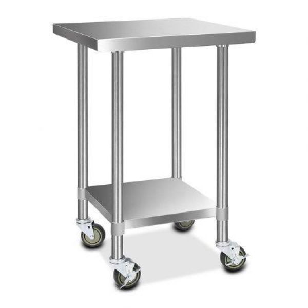 Cefito 430 Stainless Steel Kitchen Benches Work Bench Food Prep Table With Wheels 610MM X 610MM