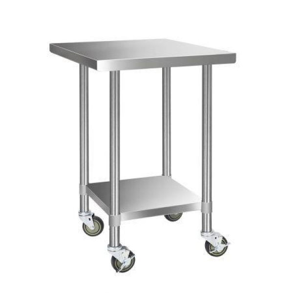 Cefito 762 X 762mm Commercial Stainless Steel Kitchen Bench With 4pcs Castor Wheels