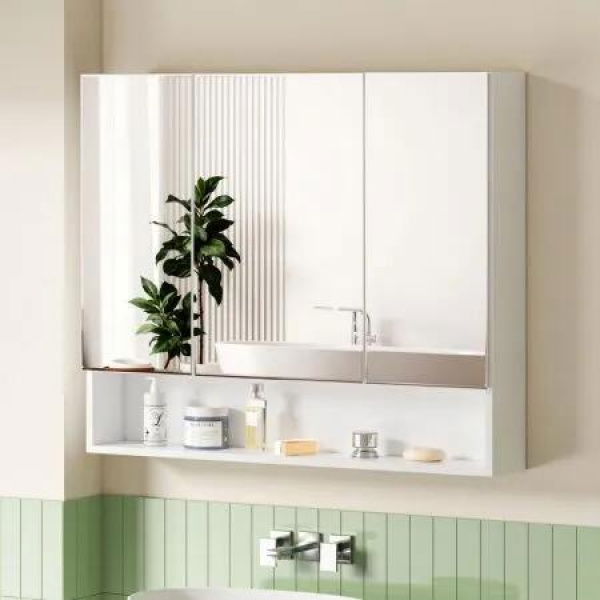 Cefito Bathroom Mirror Cabinet Medicine Adjustable Shelves Wall Hung 900x750mm White