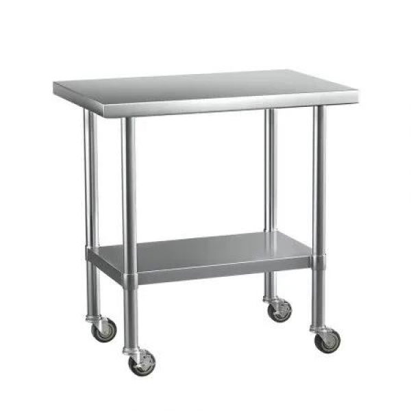 Cefito Stainless Steel Kitchen Benches Work Bench Wheels 91X61CM 430